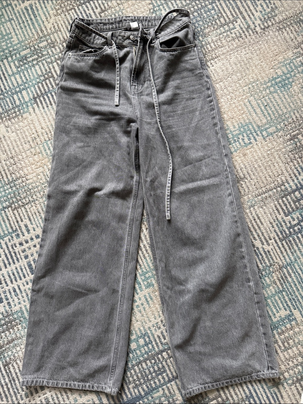 H&M Gray Wide-Leg Drawstring Jeans